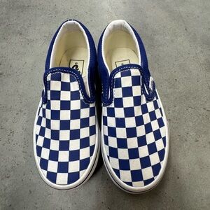 Vans Kids Checkerboard Slip On Sneakers Size 11 Blue White Classic